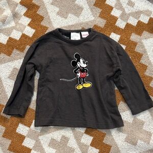 Zara Kids Charcoal Long Sleeve Tee with Mickey Mouse